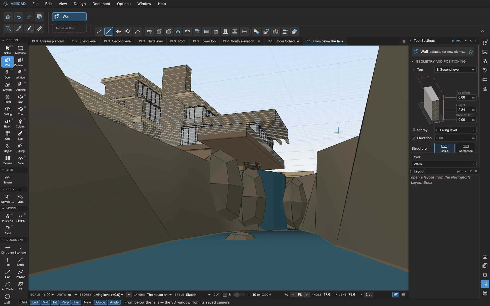The 3D window: a house over a stream, seen from below